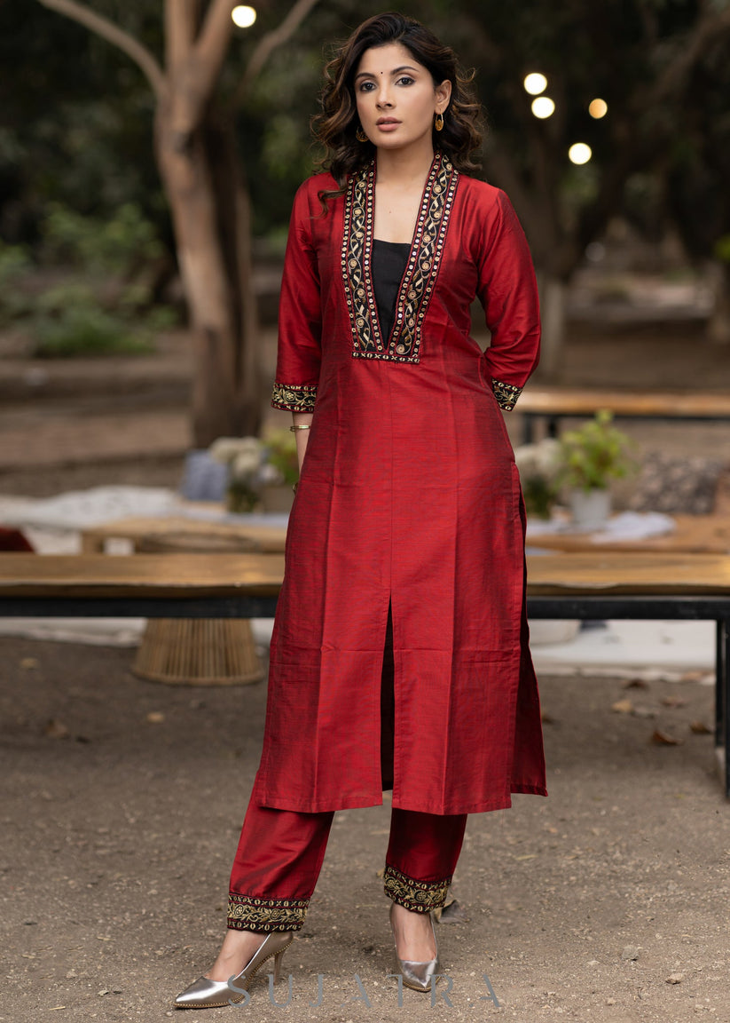 Maroon Italian silk Kurti MHK303 main image 0