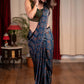 Pure modal silk block printed blue Ajrakh saree with floral motifs