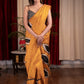 Exclusive hand batik pure silk mustard saree with abstract leaf motifs