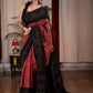 Exclusive maroon Ajrakh saree with Bandhej border