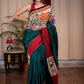 Teal khun saree with hand painted Madhubani border