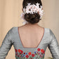 Silver Grey Cotton Silk Blouse With Beautiful Floral Embroidery at the Back