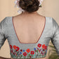 Silver Grey Cotton Silk Blouse With Beautiful Floral Embroidery at the Back