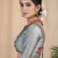 Silver Grey Cotton Silk Blouse With Beautiful Floral Embroidery at the Back