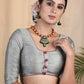 Silver Grey Cotton Silk Blouse With Beautiful Floral Embroidery at the Back