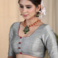 Silver Grey Cotton Silk Blouse With Beautiful Floral Embroidery at the Back