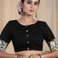 Elegant Black Cotton Slub Blouse with Madhubani Print  on Neck and Sleeves