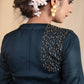 Partywear Teal Blue Cotton Silk Blouse with Beautiful Hand Zardosi Work on Shoulder and Sleeves