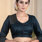 Partywear Teal Blue Cotton Silk Blouse with Beautiful Hand Zardosi Work on Shoulder and Sleeves