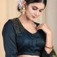 Partywear Teal Blue Cotton Silk Blouse with Beautiful Hand Zardosi Work on Shoulder and Sleeves