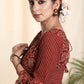 Trendy Cotton Ajrakh Combination Blouse with Peplum Sleeves