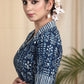 Cotton Indigo Combination  Blouse  with Lace and Elegant Collars