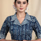 Cotton Indigo Combination  Blouse  with Lace and Elegant Collars