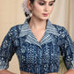 Cotton Indigo Combination  Blouse  with Lace and Elegant Collars