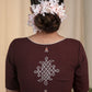 Coffee Brown Cotton Slub Blouse with Fine Hand painting on Sleeves and Back