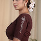 Coffee Brown Cotton Slub Blouse with Fine Hand painting on Sleeves and Back