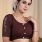 Coffee Brown Cotton Slub Blouse with Fine Hand painting on Sleeves and Back