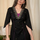 Black cotton dress with exclusive hand embroidered design