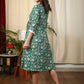 Exclusive green floral Jaipuri printed cotton dress