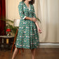Exclusive green floral Jaipuri printed cotton dress