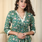 Exclusive green floral Jaipuri printed cotton dress