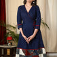 Exclusive blue cotton dress with Ajrakh patchwork
