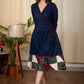 Exclusive blue cotton dress with Ajrakh patchwork