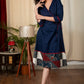 Exclusive blue cotton dress with Ajrakh patchwork