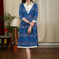 Exclusive blue ikat collared cotton dress