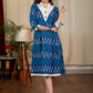 Exclusive blue ikat collared cotton dress