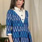Exclusive blue ikat collared cotton dress