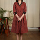 Exclusive striped Ajrakh Printed One Piece Dress with Ikat Collar
