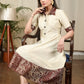 Cream cotton silk one piece dress with benarasi combination