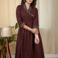 Exclusive brown cotton dress with Ajrakh detailing