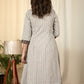 Beige striped dabu printed cotton dress with Ajrakh yoke