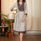 Beige striped dabu printed cotton dress with Ajrakh yoke