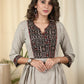 Beige striped dabu printed cotton dress with Ajrakh yoke