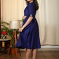 Blue cotton silk dress with exclusively embellished collar