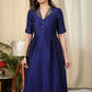 Blue cotton silk dress with exclusively embellished collar