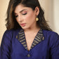 Blue cotton silk dress with exclusively embellished collar