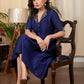 Blue cotton silk dress with exclusively embellished collar