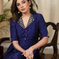 Blue cotton silk dress with exclusively embellished collar