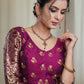 Magenta Cotton Silk Blouse with Hand Embroidery Work and Banarsi Sleeves