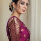 Magenta Cotton Silk Blouse with Hand Embroidery Work and Banarsi Sleeves