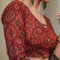 Maroon Cotton Ajrakh Combination Blouse With Bead work at the Back and Sleeves