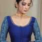 Blue Cotton Silk Blouse with Indigo Sleeves and Hand Embroidery Work On Neck and Cuffs