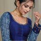 Blue Cotton Silk Blouse with Indigo Sleeves and Hand Embroidery Work On Neck and Cuffs