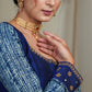Blue Cotton Silk Blouse with Indigo Sleeves and Hand Embroidery Work On Neck and Cuffs