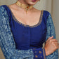 Blue Cotton Silk Blouse with Indigo Sleeves and Hand Embroidery Work On Neck and Cuffs