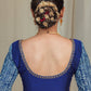 Blue Cotton Silk Blouse with Indigo Sleeves and Hand Embroidery Work On Neck and Cuffs